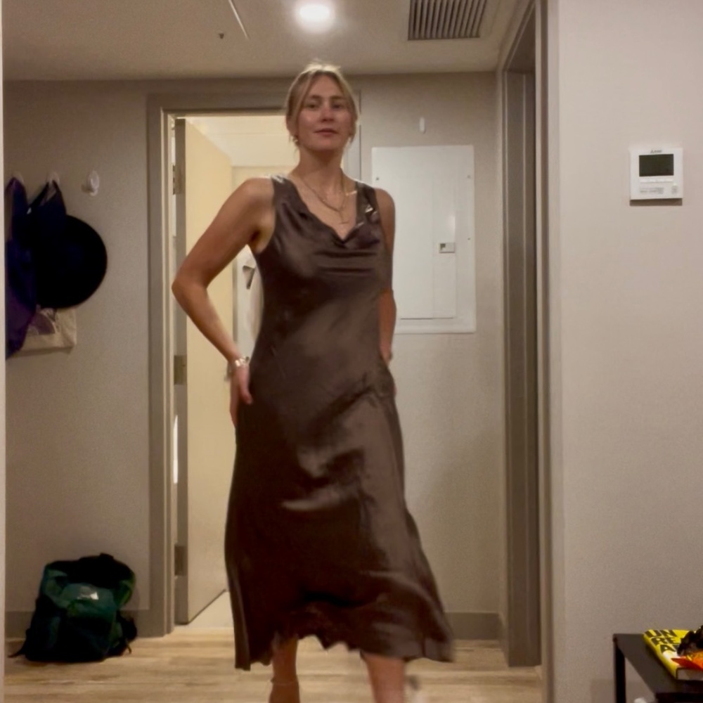 Reformation Bryn Silk Dress Brown - Size 12 - Picture 4 of 5